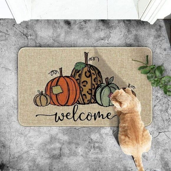 Pumpkin Welcome Decorative Doormat, Fall Halloween - Picture 7 of 7